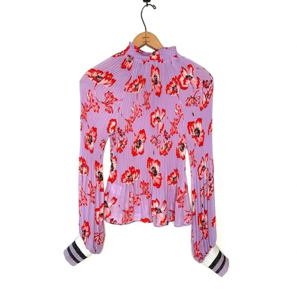 Belle Vere | Purple and Orange Floral Pleated Blouse Size XS - Picture 2 of 9